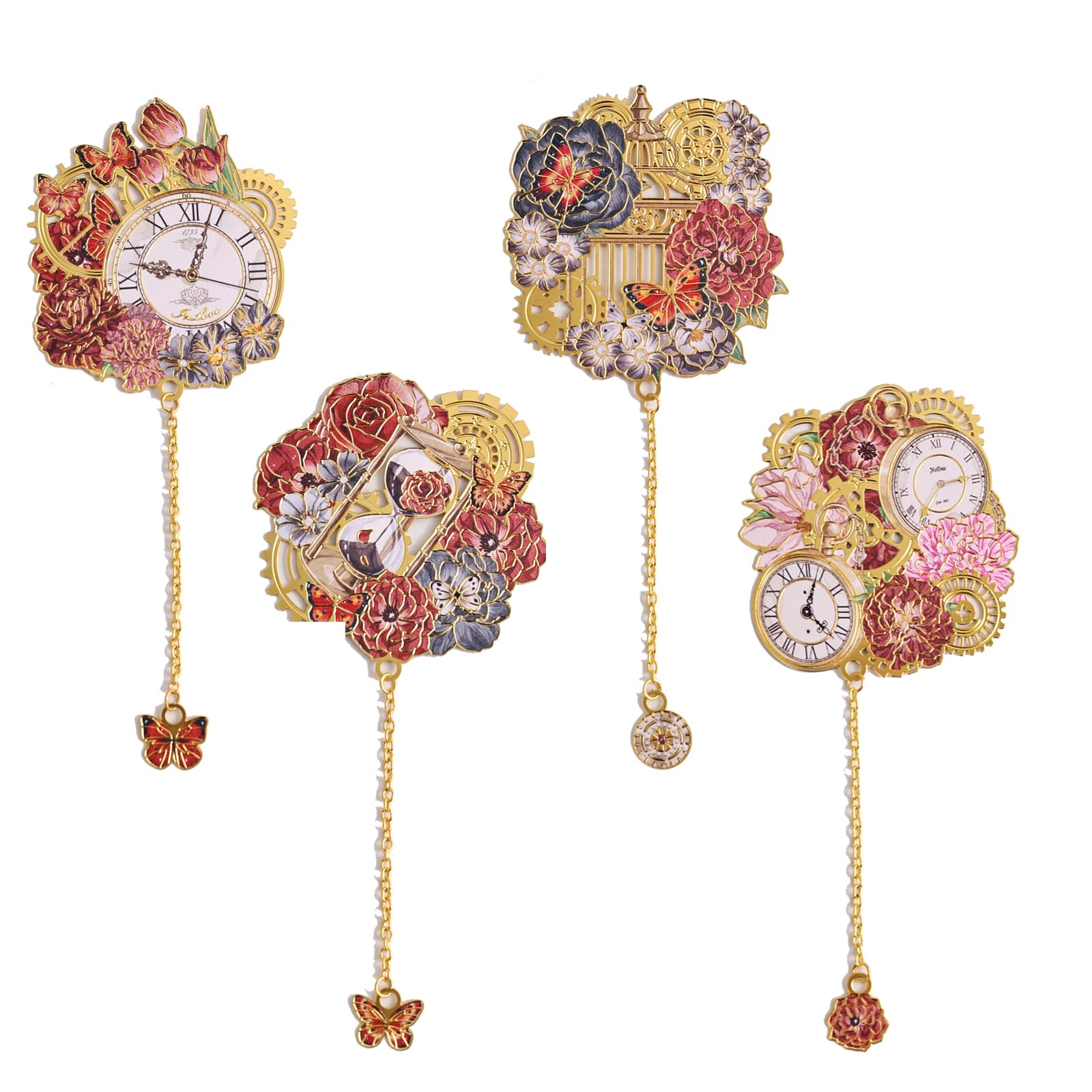 OFIFO® 4pcs Vintage Metal Bookmark with Pendant Chain, Retro Steampunk Bookmarks, Flower & Clock Book Marks for Reading Women, Men, Kids, Book Lover, Teachers, Students OFIFO® 4pcs Vintage Metal Bookmark with Pendant Chain, Retro Steampunk Bookmarks, Flower & Clock Book Marks for Reading Women, Men, Kids, Book Lover, Teachers, Students